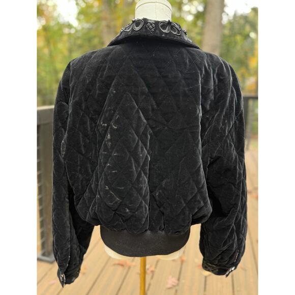 Escada by Margaretha Ley Black Embellished Quilted Velvet Bomber Jacket Sz 10 - Picture 12 of 13